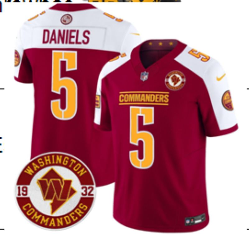Men 2025 Washington Commanders #5 Daniels Red 3th generation Throwback Nike Limited NFL Jersey style 001